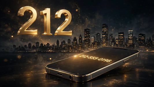 Golden 212 vanity phone number over the New York City skyline at night