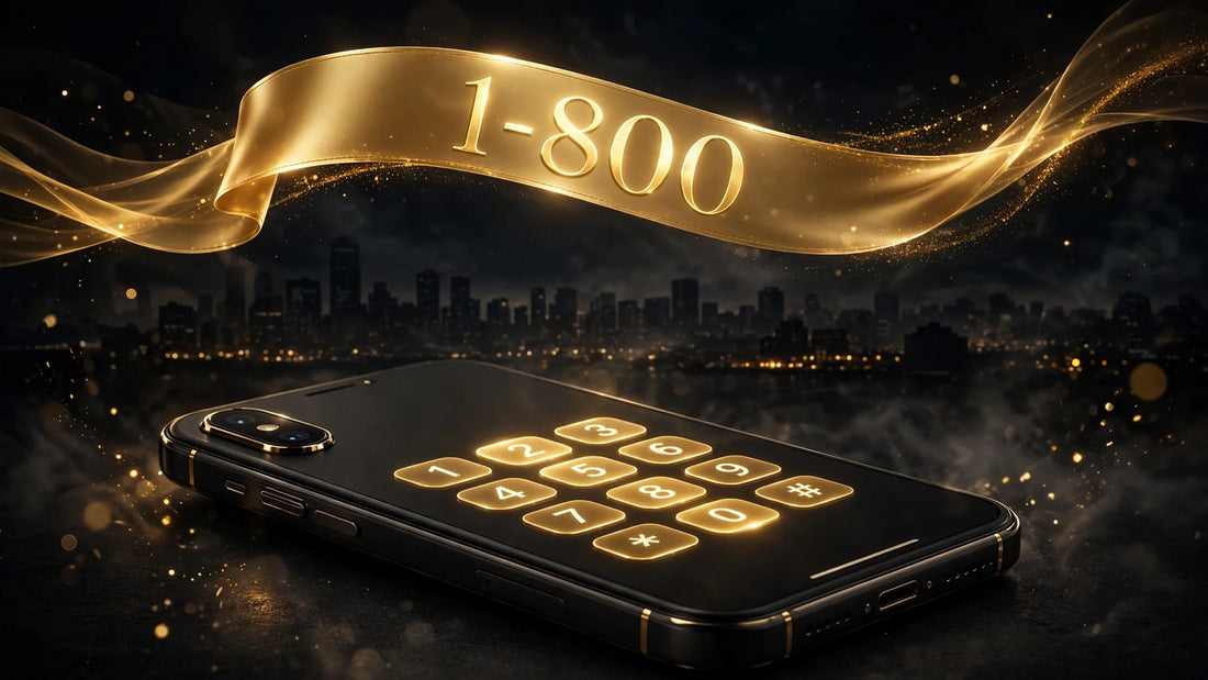 Toll-free vs local vanity phone numbers: golden smartphone with premium number on dark background