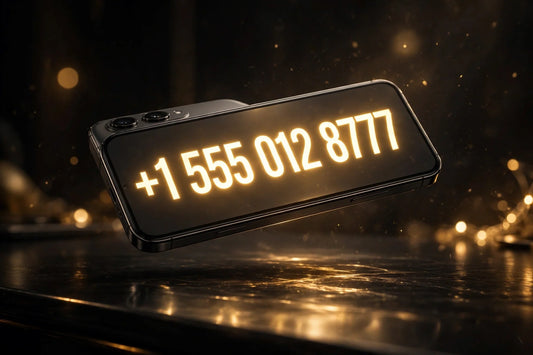 Premium vanity phone number with golden digits on a dark background
