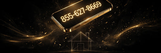 Golden smartphone with a memorable vanity phone number for mortgage brokers