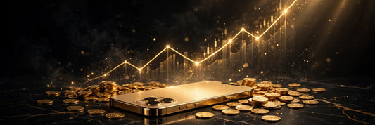 Vanity phone numbers as investments — premium gold smartphone with rising gold chart