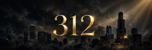 Gold 312 digits over the Chicago night skyline